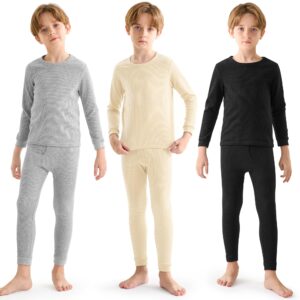 resinta 3 sets boys waffle thermal underwear set soft winter waffle thermal top and bottom long johns cotton base layer