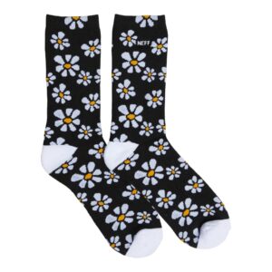 neff men's comfy skate sport socks, black/flower, one size