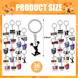 Henoyso 36 Pcs Cheerleading Gifts for Girls Cheer Keychains Bulk Cheerleader Backpack and Purse Charms for Women Team Jewelry Accessories Bag Decorations