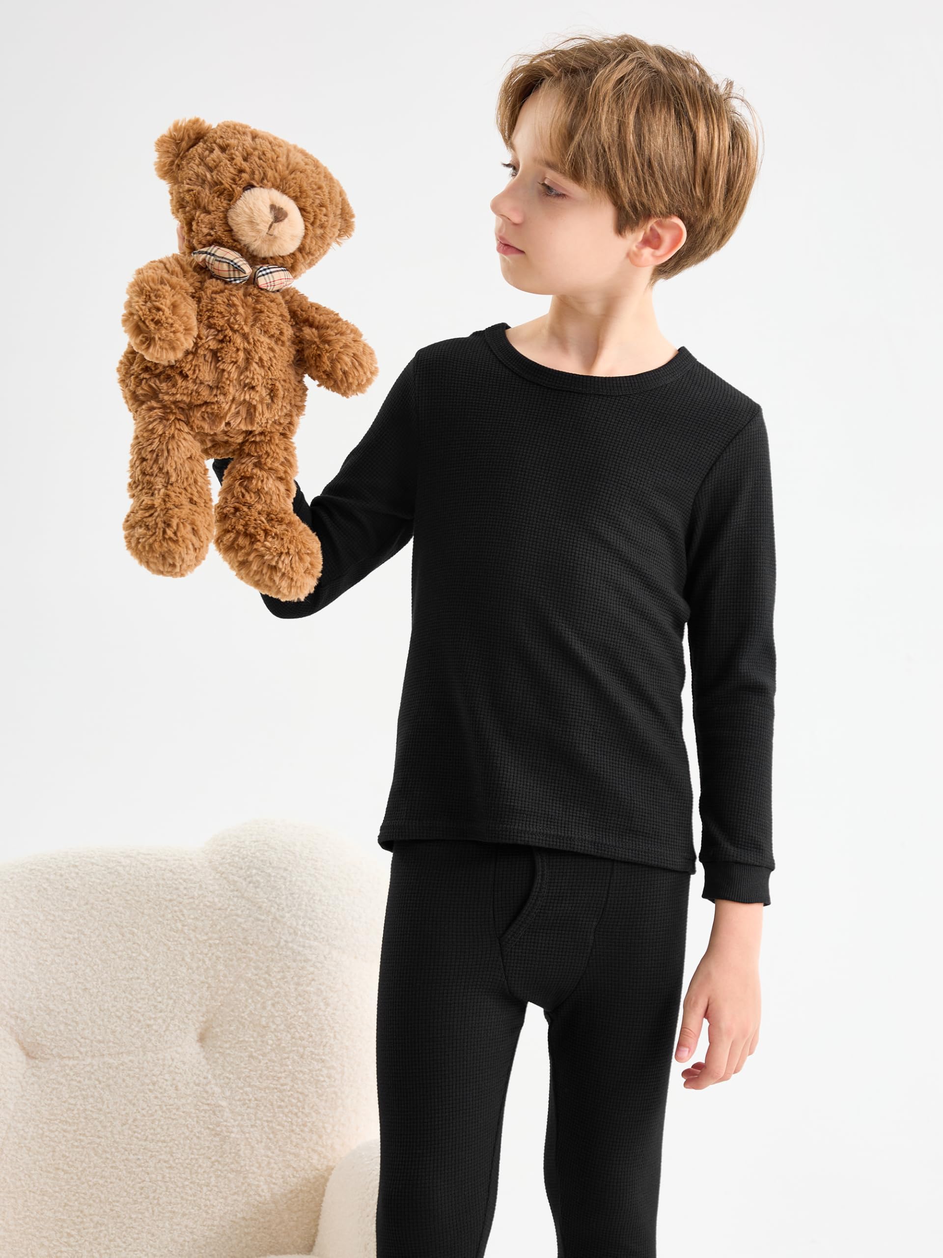 Resinta 3 Sets Boys Waffle Thermal Underwear Set Soft Winter Waffle Thermal Top and Bottom Long Johns Cotton Base Layer