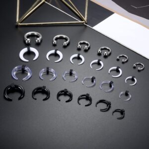 Jstyle 14G-4G Acrylic Pincher Tapers Septum Ring C Shape Stainless Steel Buffalo Stretcher Expander with Black O-Rings for Stretching Pierced Nose Ear Cartilage