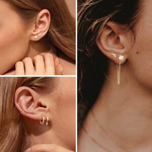 IRONBOX 12Pairs 14K Gold Plated Huggie Hoop Studs Earrings Set for Women Small Dainty Minimalist Chain Earrings Cartilage Heart CZ Ball Earrings Sets for Multiple Piercing Gold