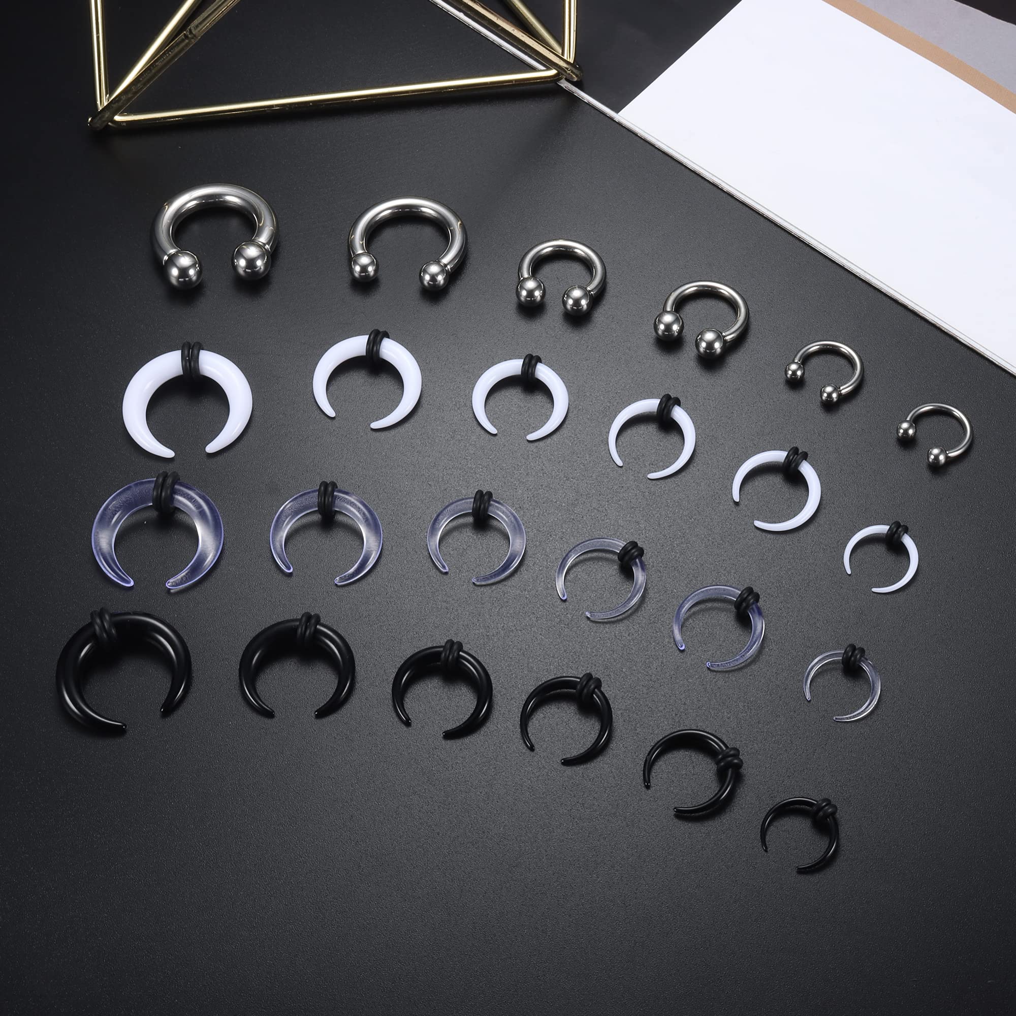 Jstyle 14G-4G Acrylic Pincher Tapers Septum Ring C Shape Stainless Steel Buffalo Stretcher Expander with Black O-Rings for Stretching Pierced Nose Ear Cartilage