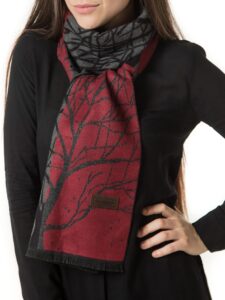 mio marino winter cashmere feel women scarf, 100% cotton fashion scarves, in elegant gift box - manzanita red/black - one size