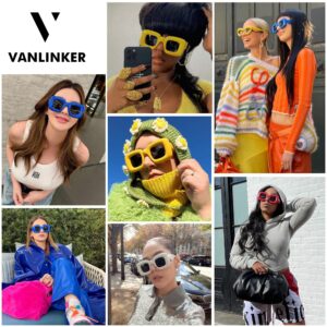 VANLINKER Cute Square Inflated Sunglasses for Women Men Trendy Chunky Glasses Retro Thick Frame Funny Mask Shades VL9733 Black