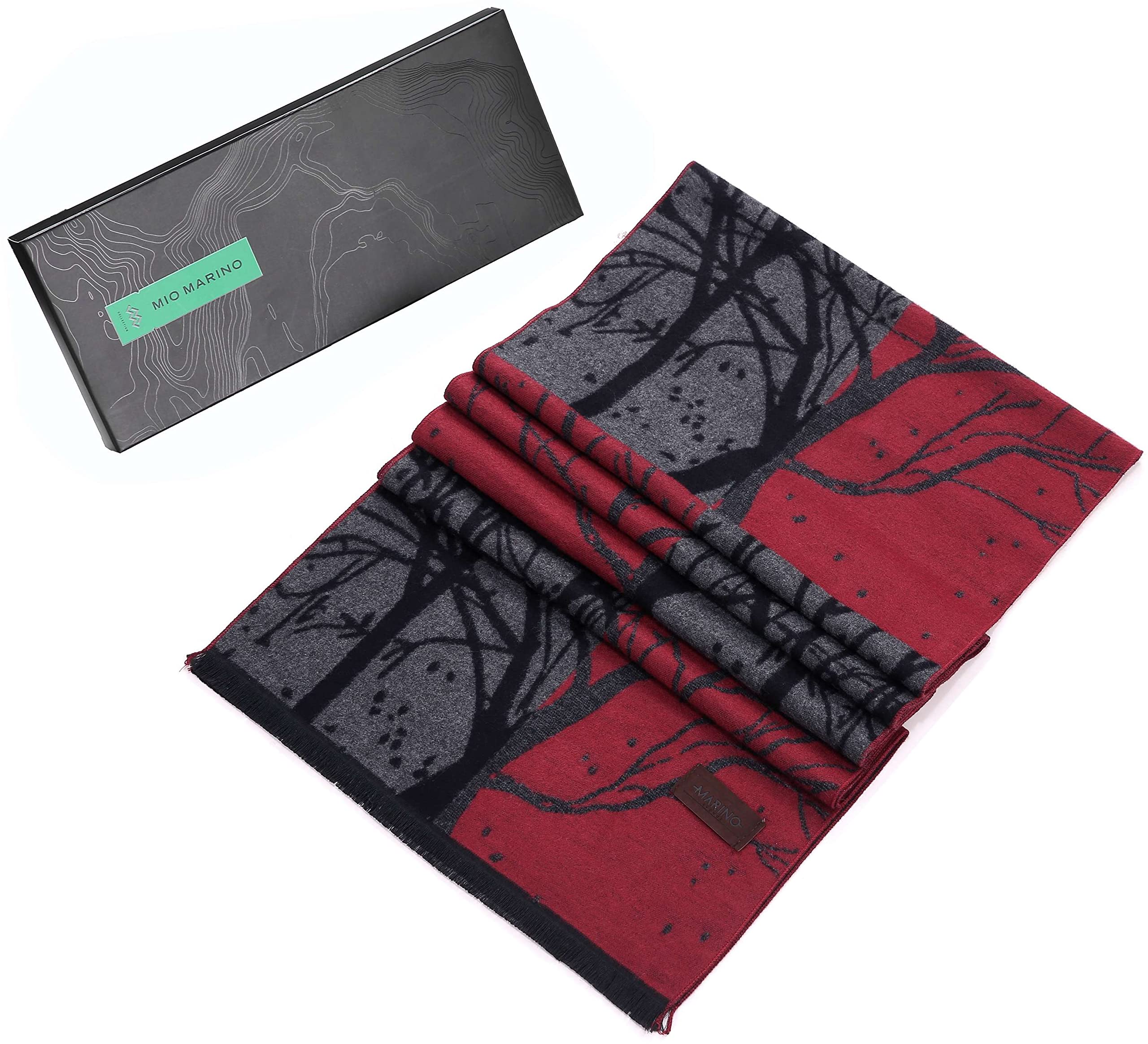 Mio Marino Winter Cashmere Feel Women Scarf, 100% Cotton Fashion Scarves, In Elegant Gift Box - Manzanita Red/Black - One Size