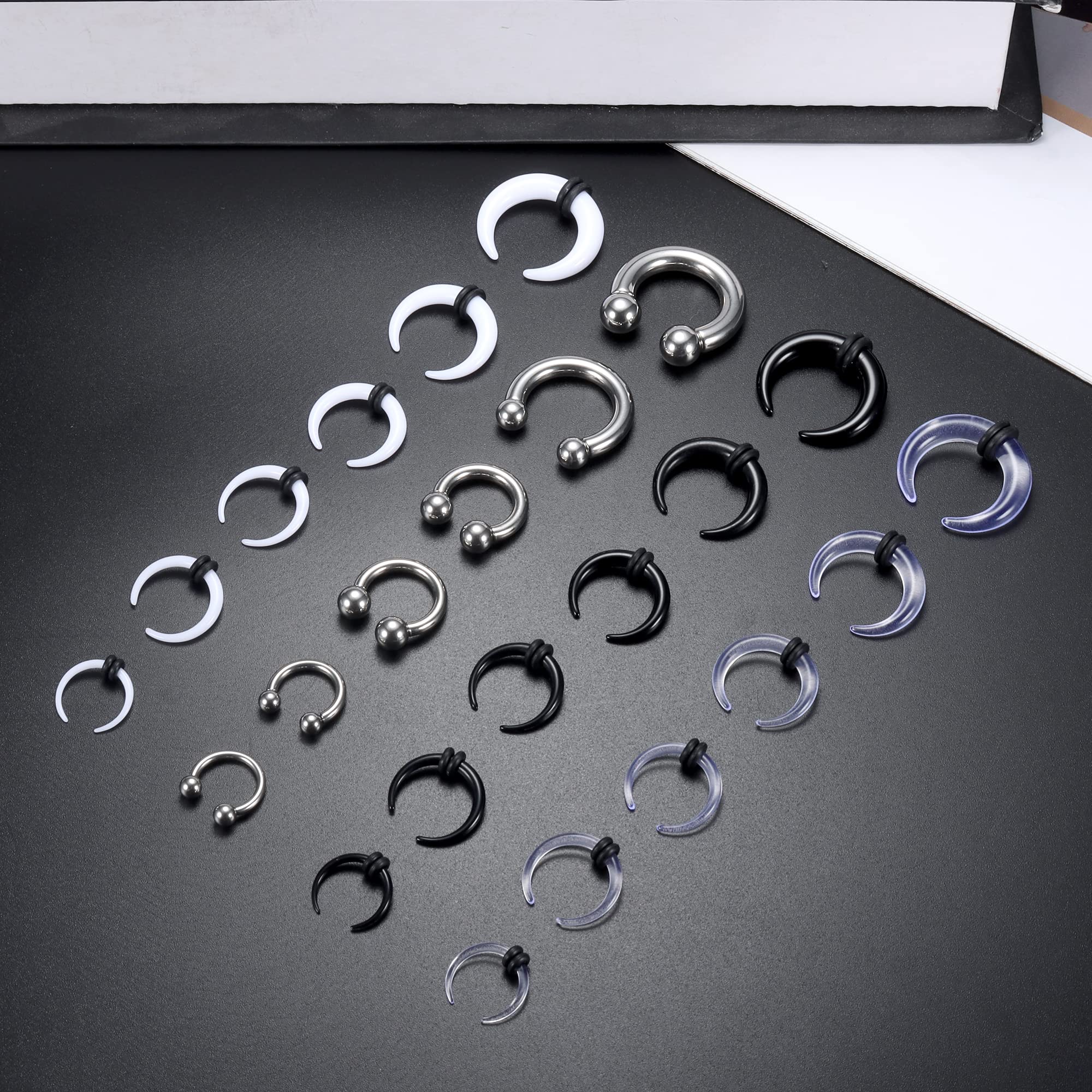 Jstyle 14G-4G Acrylic Pincher Tapers Septum Ring C Shape Stainless Steel Buffalo Stretcher Expander with Black O-Rings for Stretching Pierced Nose Ear Cartilage