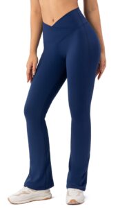 ukaste women's casual bootleg yoga pants flare v crossover waisted workout leggings (dark blue, m)