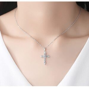 Peiyo Cross Necklace for Women Sterling Silver cubic zirconia Cross Clavicle Chain Mens Necklaces Christian Gifts