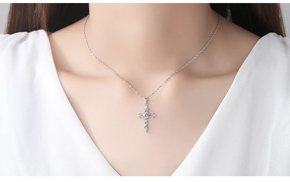 Peiyo Cross Necklace for Women Sterling Silver cubic zirconia Cross Clavicle Chain Mens Necklaces Christian Gifts