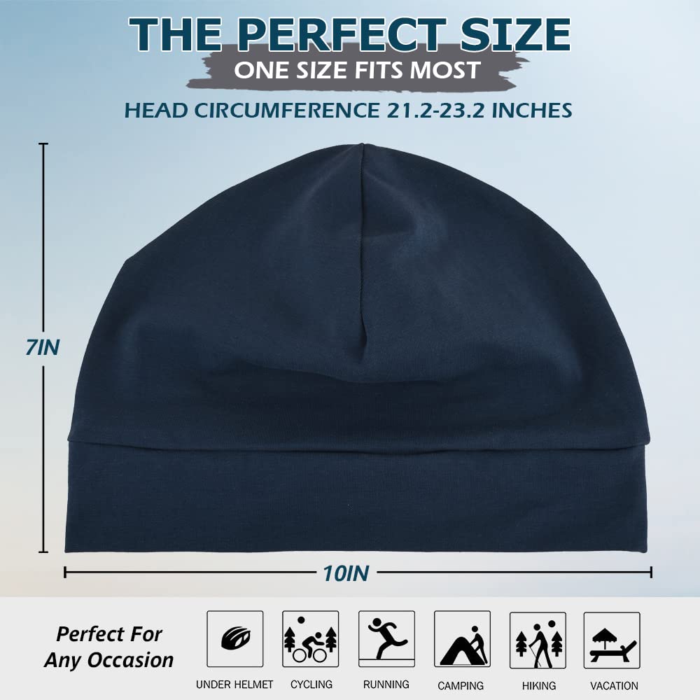 Headshion Cotton Skull Caps for Men Women,2-Pack Lightweight Beanie Sleep Hats Breathable Helmet Liner Navy Blue,Denim Blue