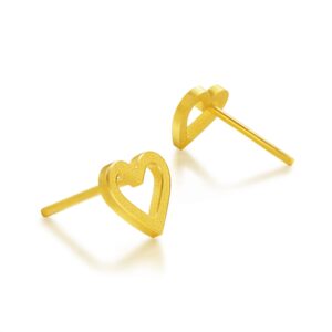 CHOW SANG SANG 999.9 24K Solid Gold Price-by-Weight 1.49g Gold Cute Lovely Heart Earrings for Women 68740E