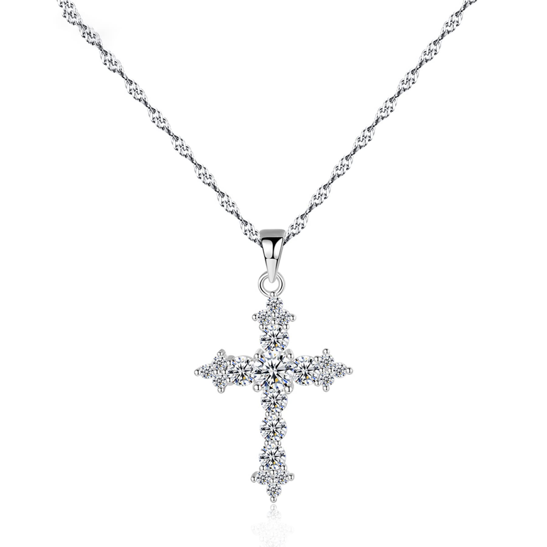 Peiyo Cross Necklace for Women Sterling Silver cubic zirconia Cross Clavicle Chain Mens Necklaces Christian Gifts