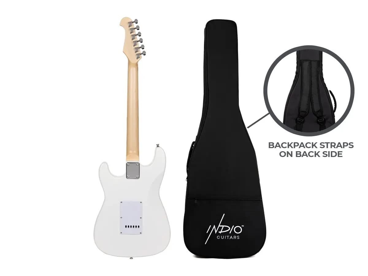 Monoprice 6-String Cali DLX Plus Electric Guitar - Right Handed, Gig Bag, Solid Ash Body, Ivory - Indio Series