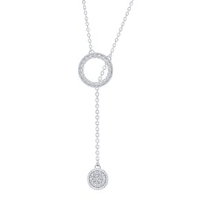 elmas 1/5ct round white diamond 925 sterling silver lariat drop y cluster circle pendant necklace for women