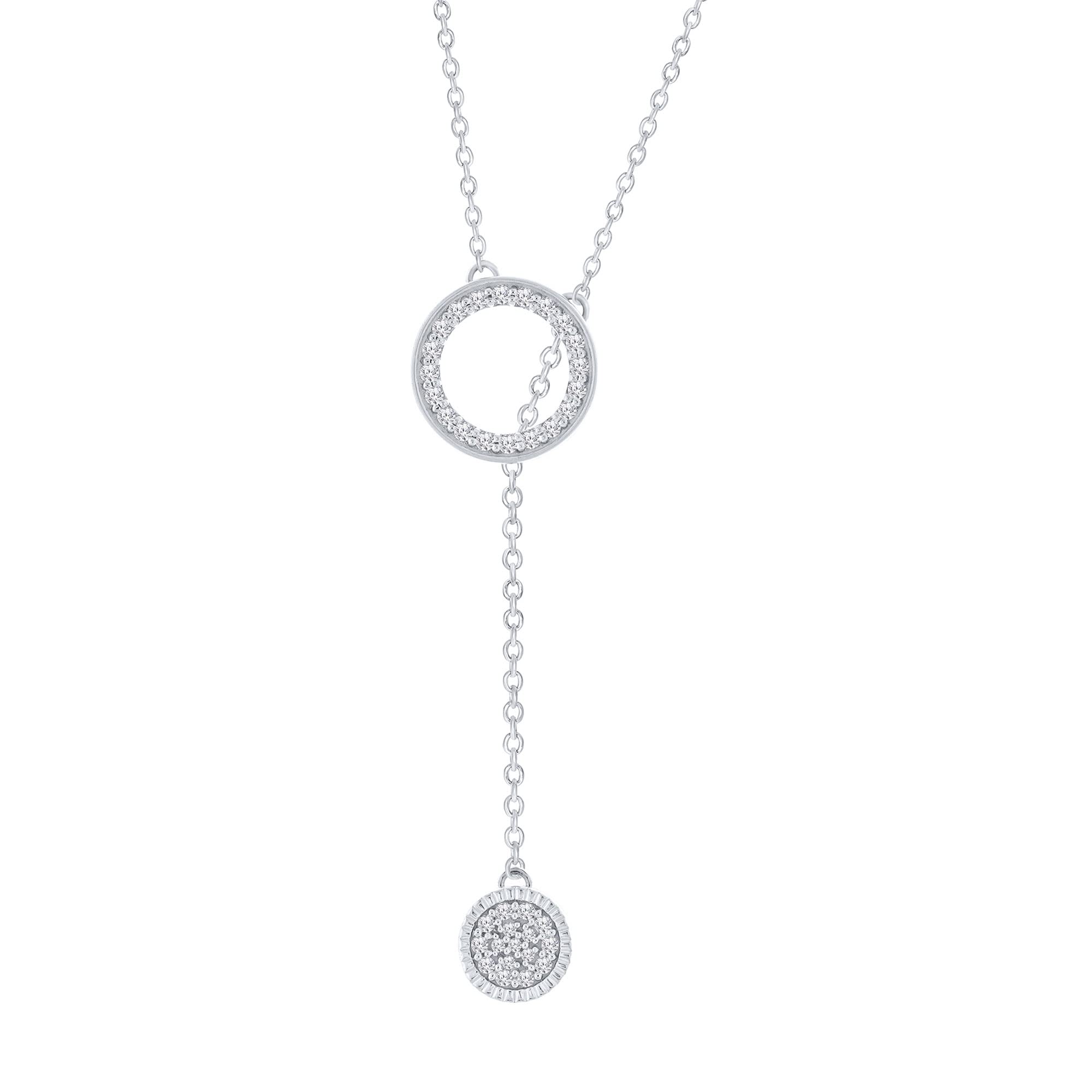 Elmas 1/5ct Round White Diamond 925 Sterling Silver Lariat Drop Y Cluster Circle Pendant Necklace for Women