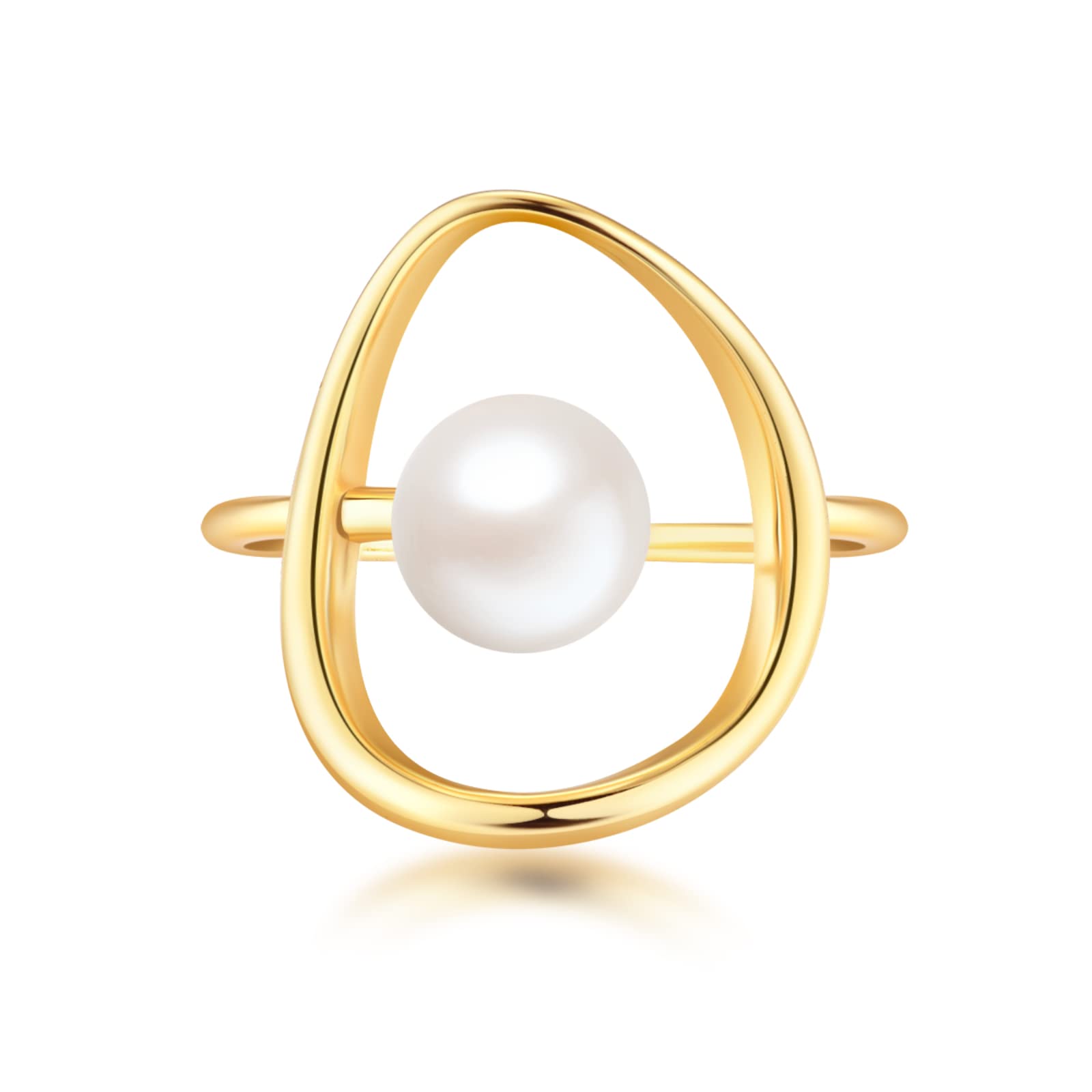 FUNYCHEN Pearl Ring for Women Sterling Silver Pearl Ring Gold Valentine's Day Gifts Graduation and Mother's Day gift for Her Irregular Ring Freshwater Cultured Pearl Ring Dainty Statement Ring Jewelry US Size 5-10 (Gold, 8)