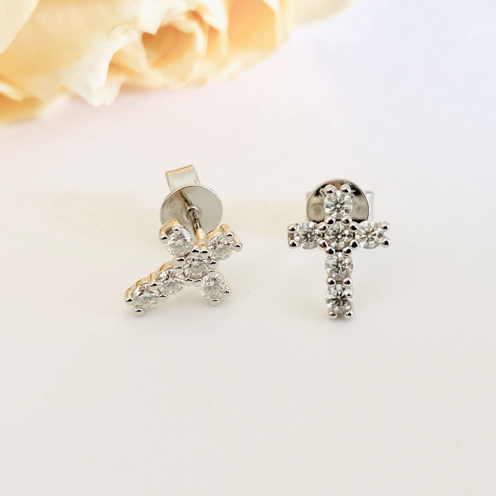 Moissanite Earring, Lab Created Diamond Earrings Cross Sterling Silver Stud Earrings for Women Men