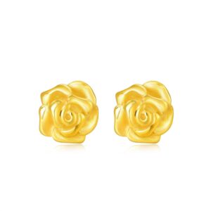 CHOW SANG SANG 999.9 24K Solid Gold Roses Stud Earrings for Women 68730E