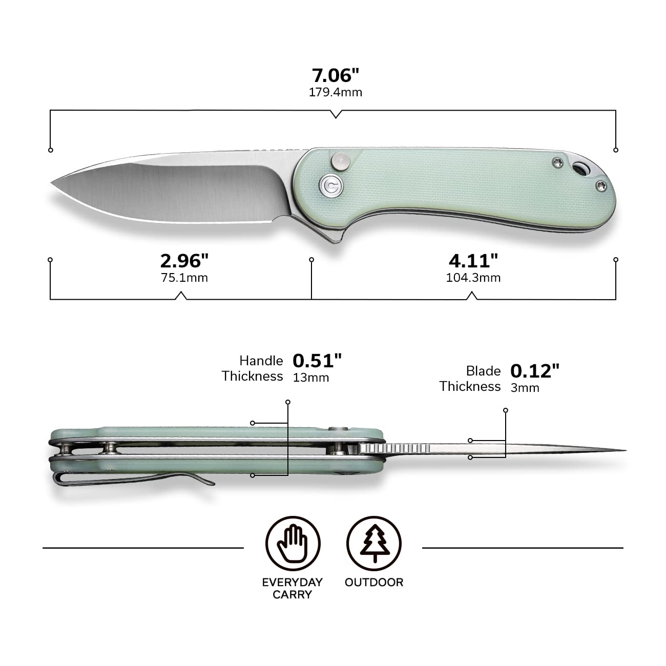 CIVIVI Elementum II Pocket Folding Knife, 2.96" Nitro-V Steel Blade G10 Handle Utility Knife with Deep Carry Pocket Clip for Camping Hiking Hunting C18062P-2