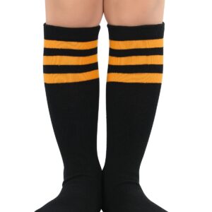 Kids Soccer Socks Toddler Knee High Tube Socks Three Stripes Cotton Uniform Sports Stocking for Girls Boys Halloween Socks 1 Pack Black Orange