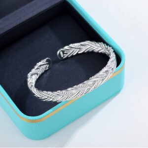 haiiah 99.99% Sterling Silver Bracelet(1.40+oz), Open Cuff Unisex Bracelet,Fashionable and Twisted Style Bangle Bracelets