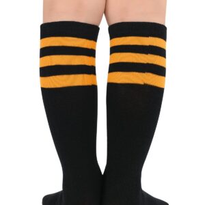 Kids Soccer Socks Toddler Knee High Tube Socks Three Stripes Cotton Uniform Sports Stocking for Girls Boys Halloween Socks 1 Pack Black Orange