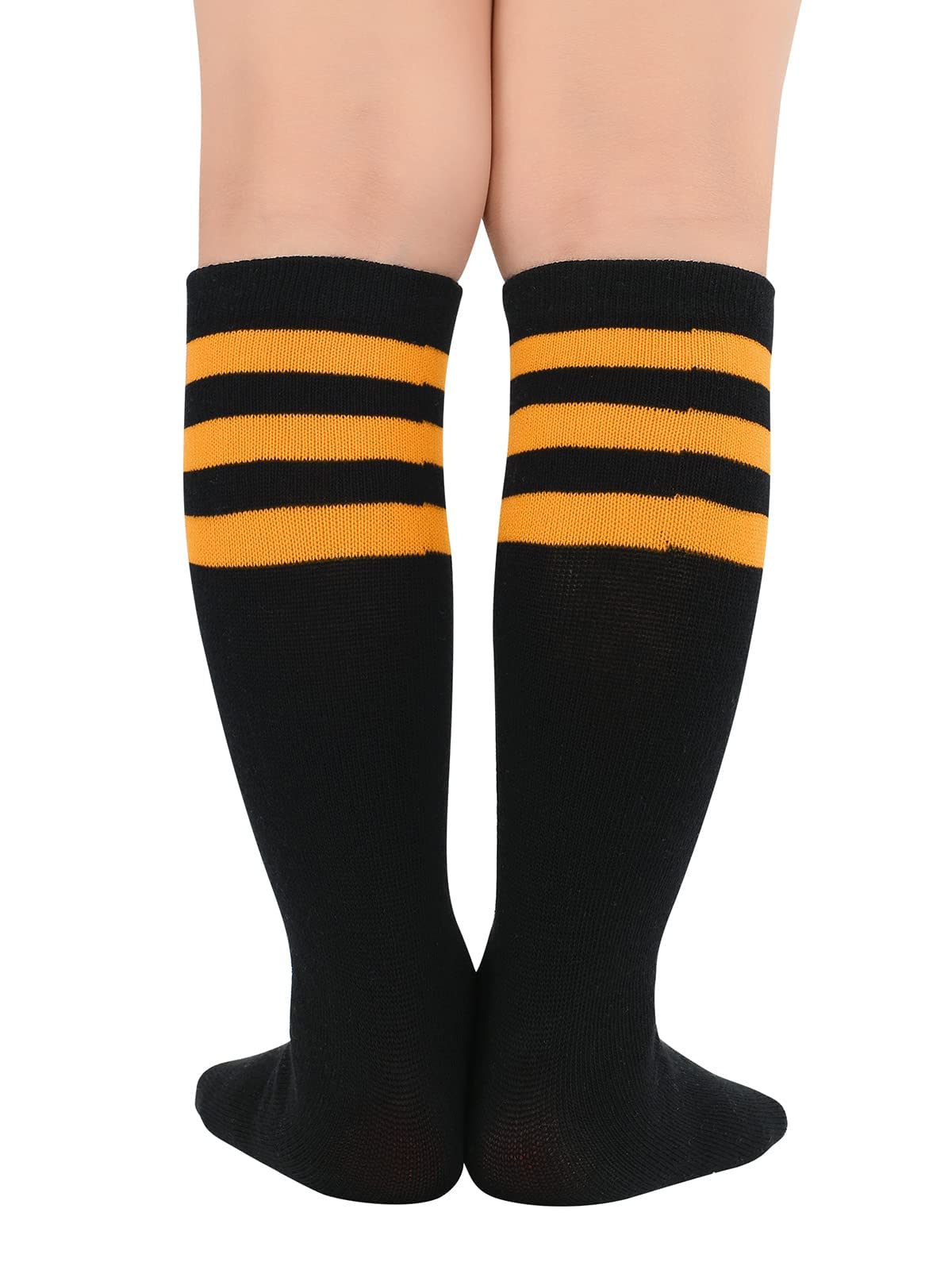 Kids Soccer Socks Toddler Knee High Tube Socks Three Stripes Cotton Uniform Sports Stocking for Girls Boys Halloween Socks 1 Pack Black Orange