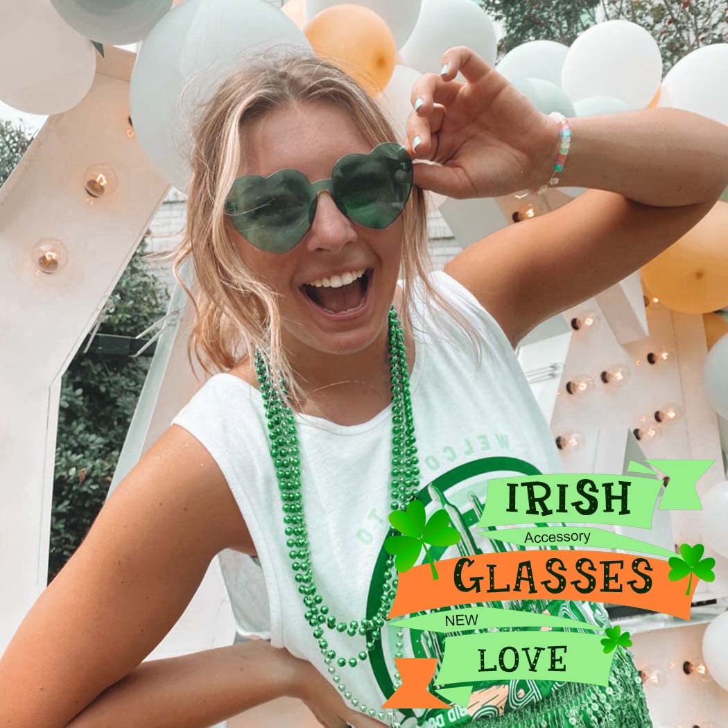 GEMILY Green Sunglasses Fashion Heart Shape Sunglasses Transparent Rimless Love Eyewear for Women and Girls