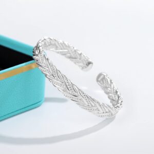 haiiah 99.99% Sterling Silver Bracelet(1.40+oz), Open Cuff Unisex Bracelet,Fashionable and Twisted Style Bangle Bracelets