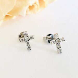 Moissanite Earring, Lab Created Diamond Earrings Cross Sterling Silver Stud Earrings for Women Men