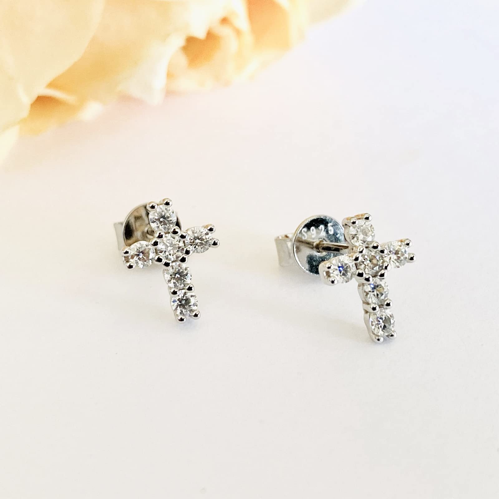 Moissanite Earring, Lab Created Diamond Earrings Cross Sterling Silver Stud Earrings for Women Men