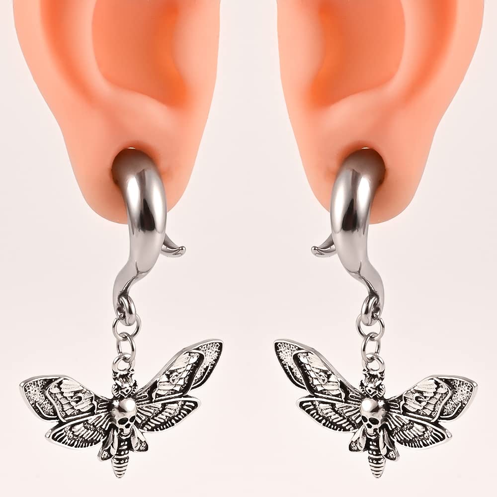 Maxbott Butterfly Stainless Steel Dangle Hooks Ear Plugs Hangers Ear Gauges 1 Pair Selling 2g 0g Piercing Body Jewelry (2G(6mm))