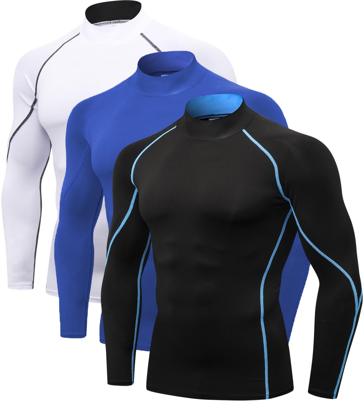 2/3 Pack Men's Compression Shirts Long Sleeve Workout Shirts Mock Turtleneck Athletic Base Layer Active Undershirts Tops