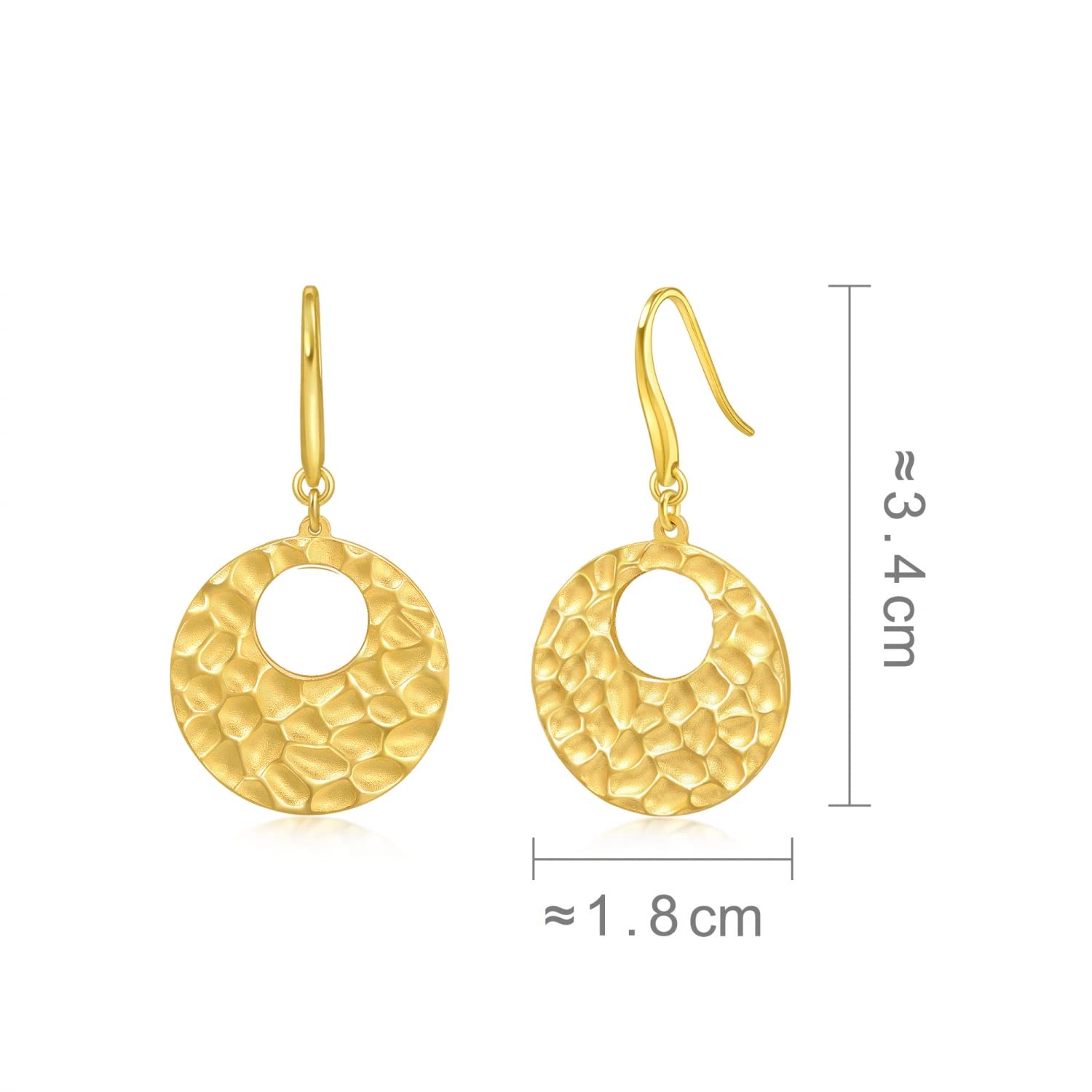 CHOW SANG SANG Dazzling Mirror Gold 999 24K Solid Gold Price-by-Weight Gold Round Plate, Circle Drop Earrings for Women 93677E (Approx. 0.22tael (~8.23g))