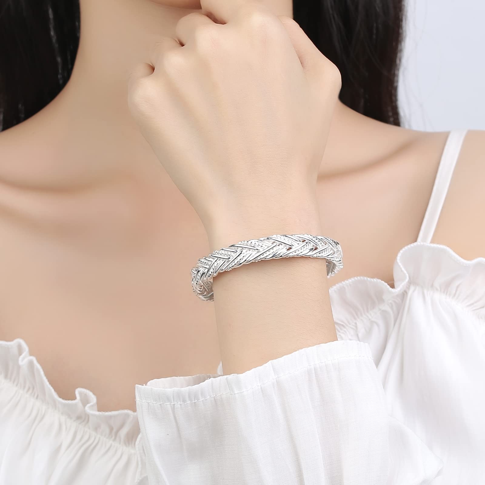 haiiah 99.99% Sterling Silver Bracelet(1.40+oz), Open Cuff Unisex Bracelet,Fashionable and Twisted Style Bangle Bracelets