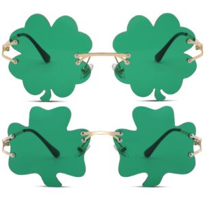 coasion st. patrick's day irish shamrock sunglasses green four leaf clover leprechaun costume eyewear glasses for women men (clover/green + shamrock/green)