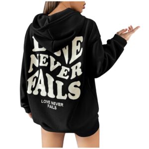 Women Pullover Slogan Graphic Drop Shoulder Letter Print Drawstring Long-Sleeved Hooded Casual Blouse Sweater Hoodie for