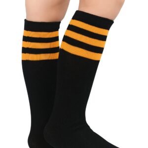 Kids Soccer Socks Toddler Knee High Tube Socks Three Stripes Cotton Uniform Sports Stocking for Girls Boys Halloween Socks 1 Pack Black Orange