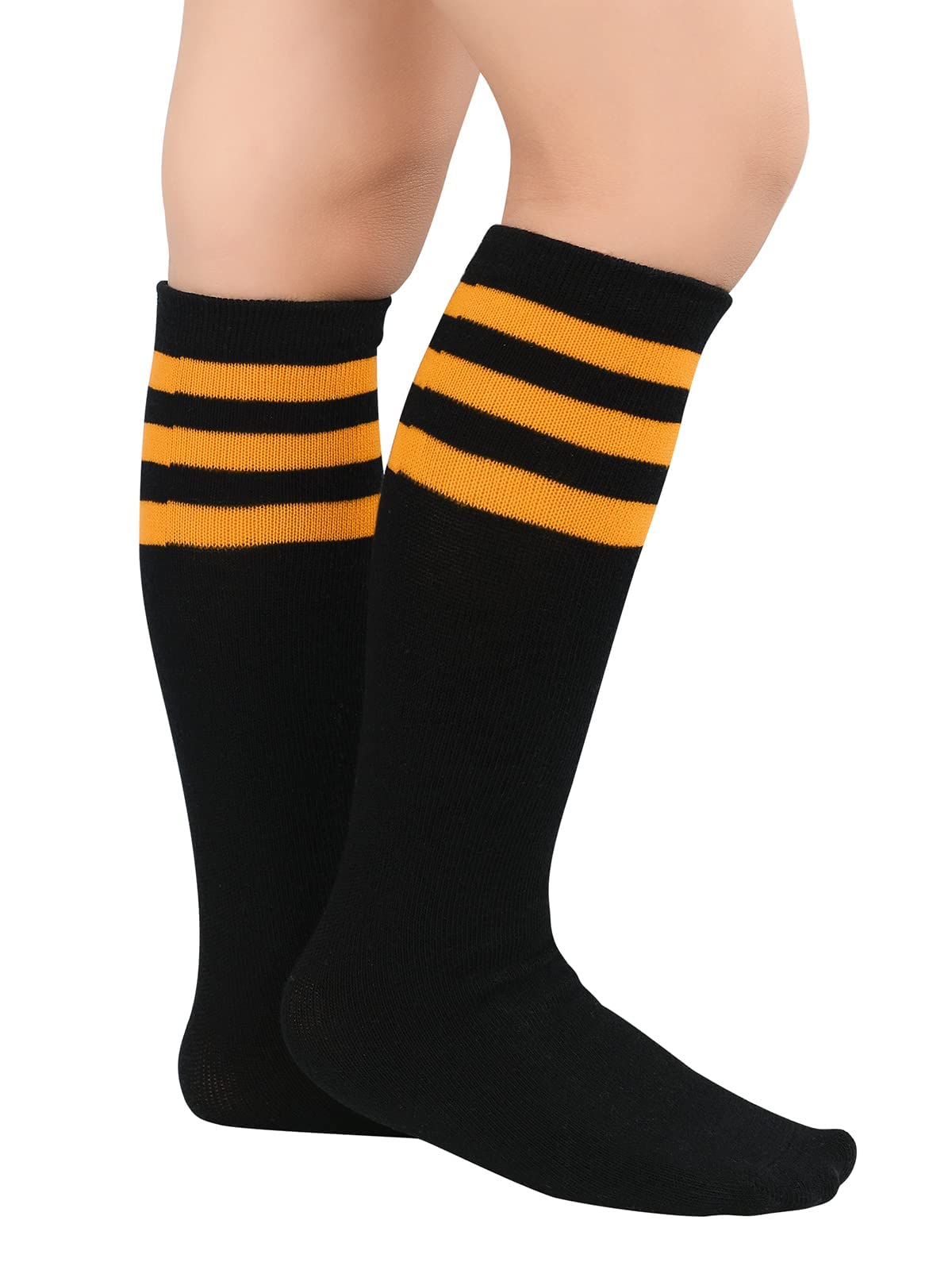 Kids Soccer Socks Toddler Knee High Tube Socks Three Stripes Cotton Uniform Sports Stocking for Girls Boys Halloween Socks 1 Pack Black Orange