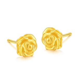 chow sang sang 999.9 24k solid gold roses stud earrings for women 68730e