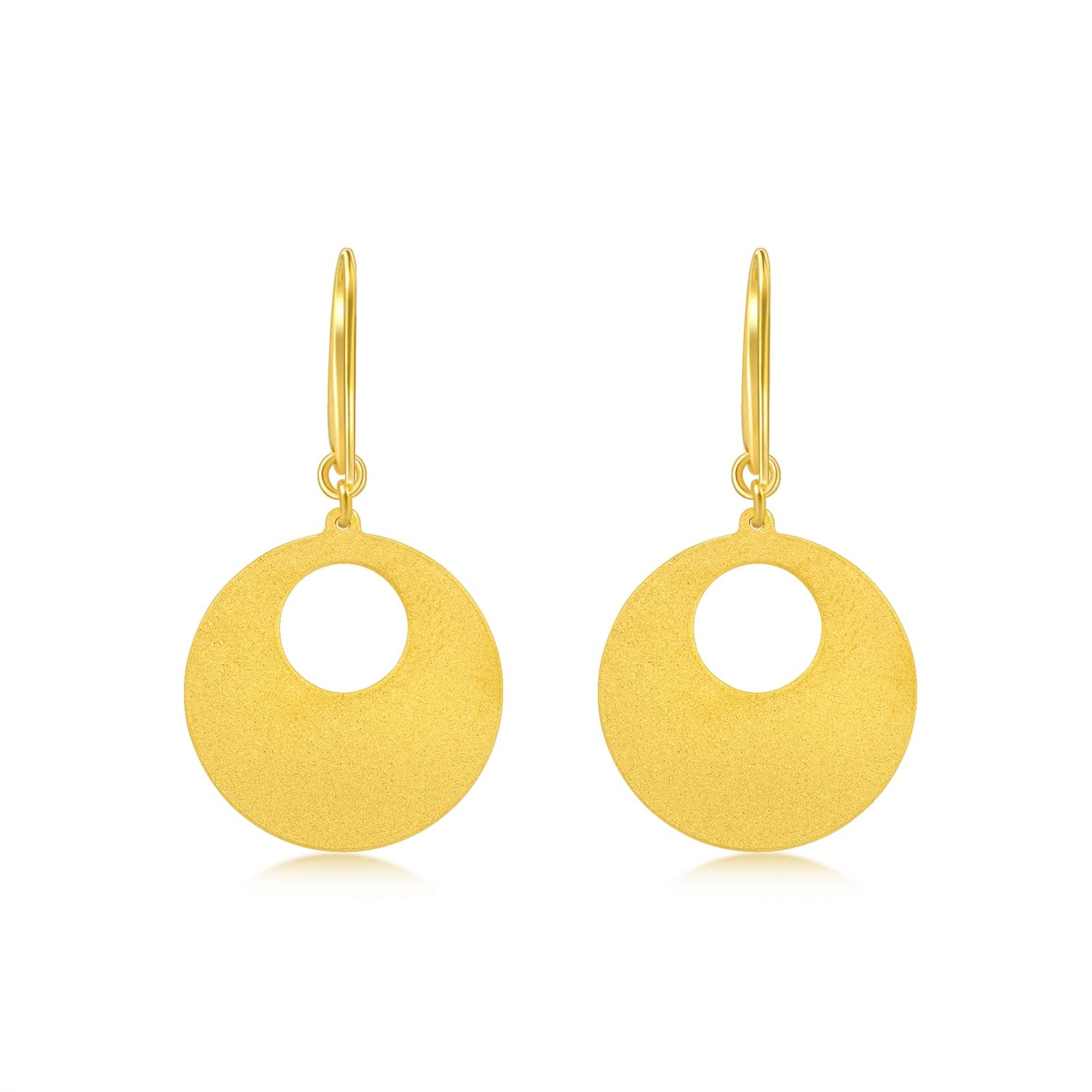 CHOW SANG SANG Dazzling Mirror Gold 999 24K Solid Gold Price-by-Weight Gold Round Plate, Circle Drop Earrings for Women 93677E (Approx. 0.22tael (~8.23g))