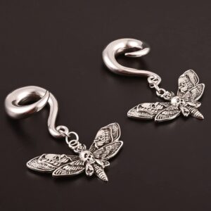 Maxbott Butterfly Stainless Steel Dangle Hooks Ear Plugs Hangers Ear Gauges 1 Pair Selling 2g 0g Piercing Body Jewelry (2G(6mm))