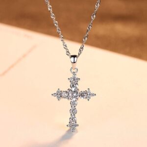 Peiyo Cross Necklace for Women Sterling Silver cubic zirconia Cross Clavicle Chain Mens Necklaces Christian Gifts