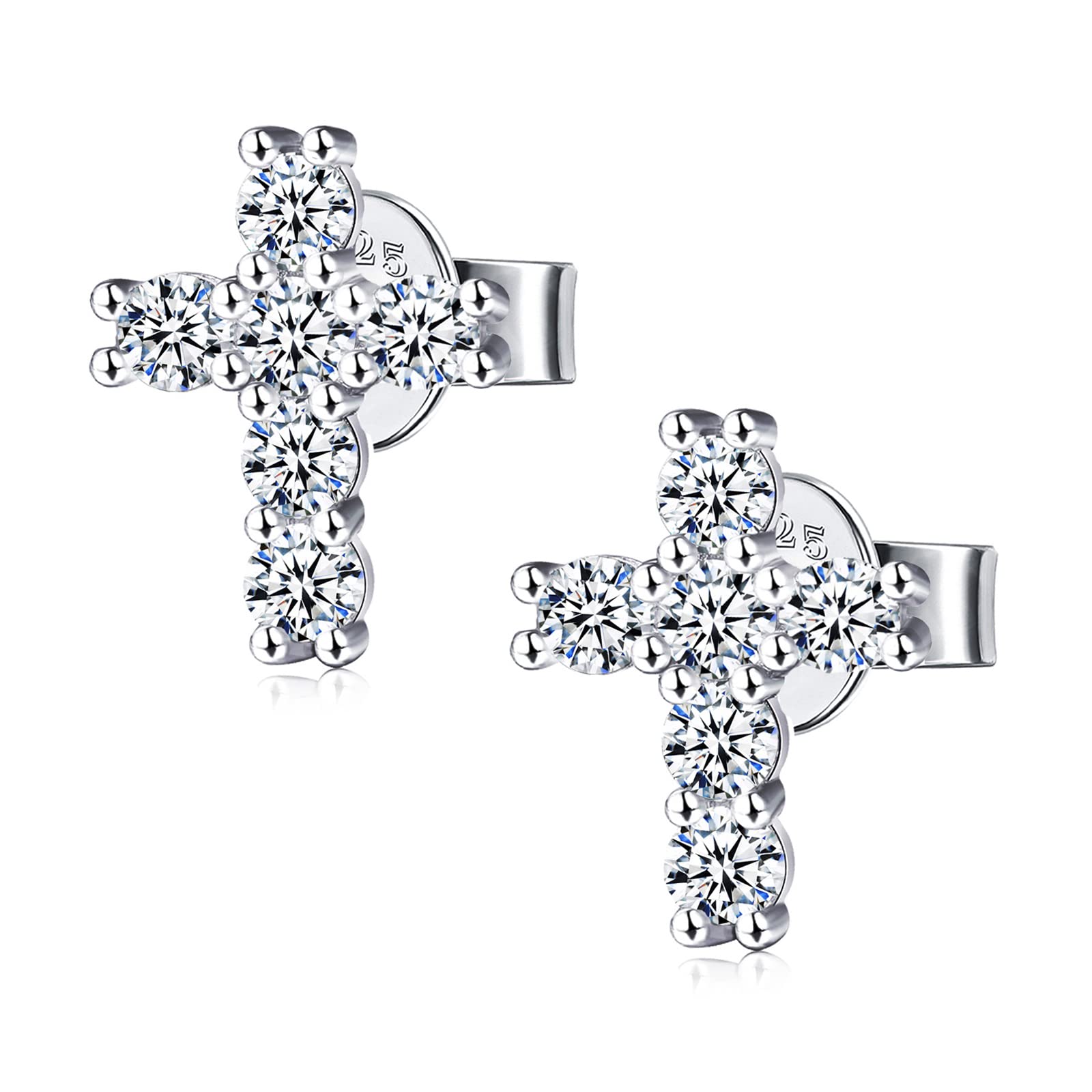 Moissanite Earring, Lab Created Diamond Earrings Cross Sterling Silver Stud Earrings for Women Men