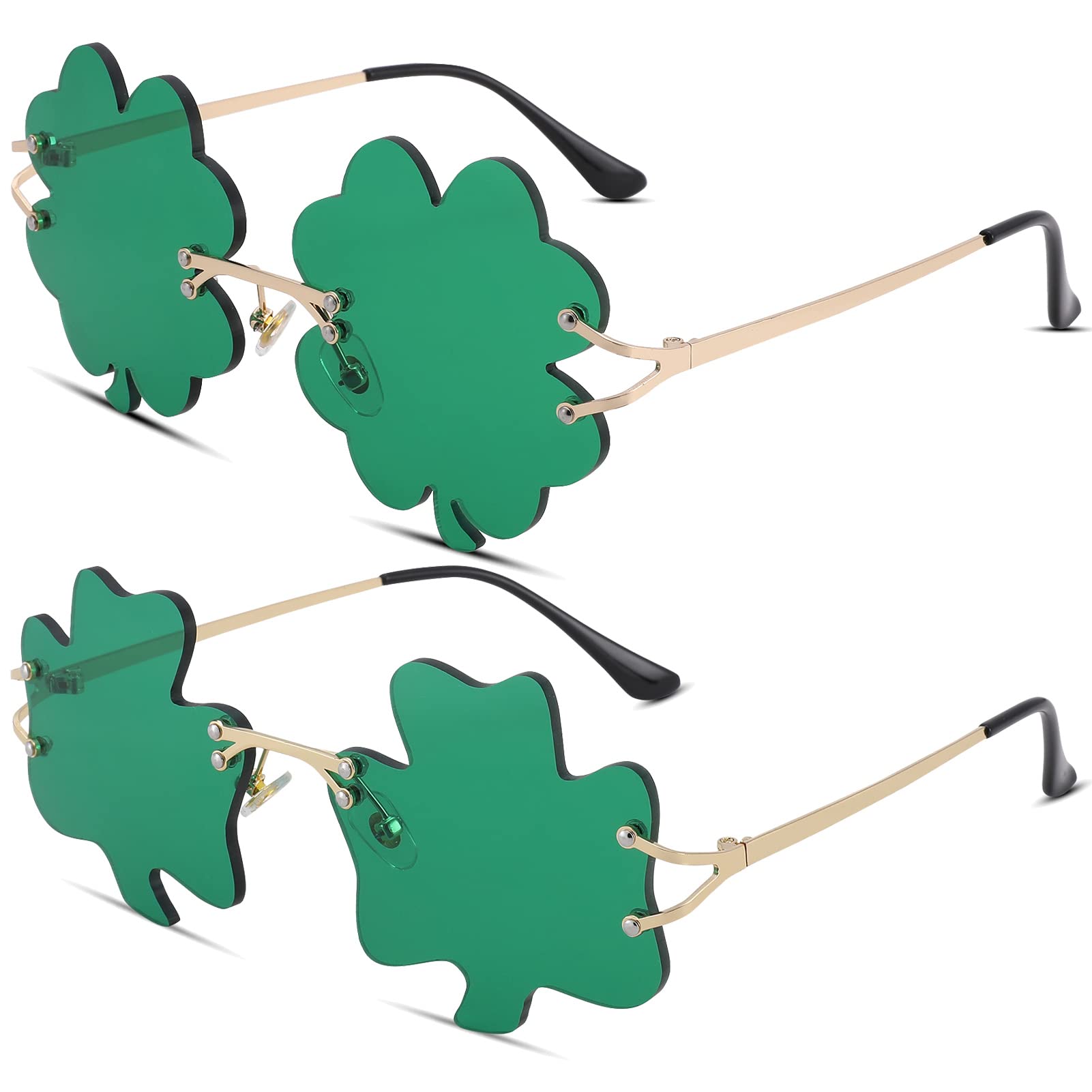 COASION St. Patrick's Day Irish Shamrock Sunglasses Green Four Leaf Clover Leprechaun Costume Eyewear Glasses for Women Men (Clover/Green + Shamrock/Green)