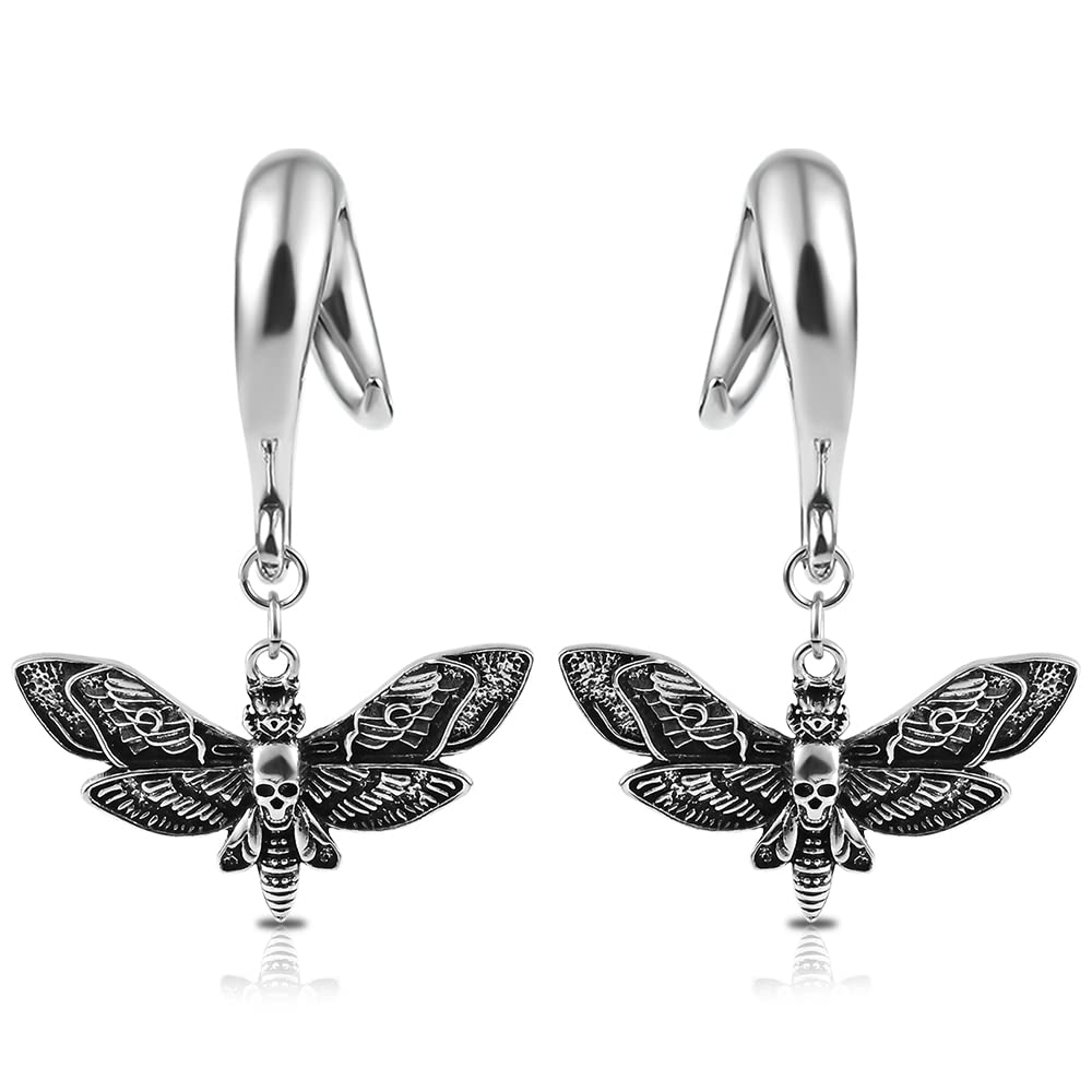 Maxbott Butterfly Stainless Steel Dangle Hooks Ear Plugs Hangers Ear Gauges 1 Pair Selling 2g 0g Piercing Body Jewelry (2G(6mm))