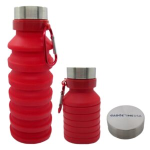 Gadgetime USA Collapsible Water Bottle (Red) Reusable, BPA Free, Silicone, Foldable Portable & Leak Proof - Water Bottles for Travel Gym Camping Hiking - Sports Water Bottle with Carabiner