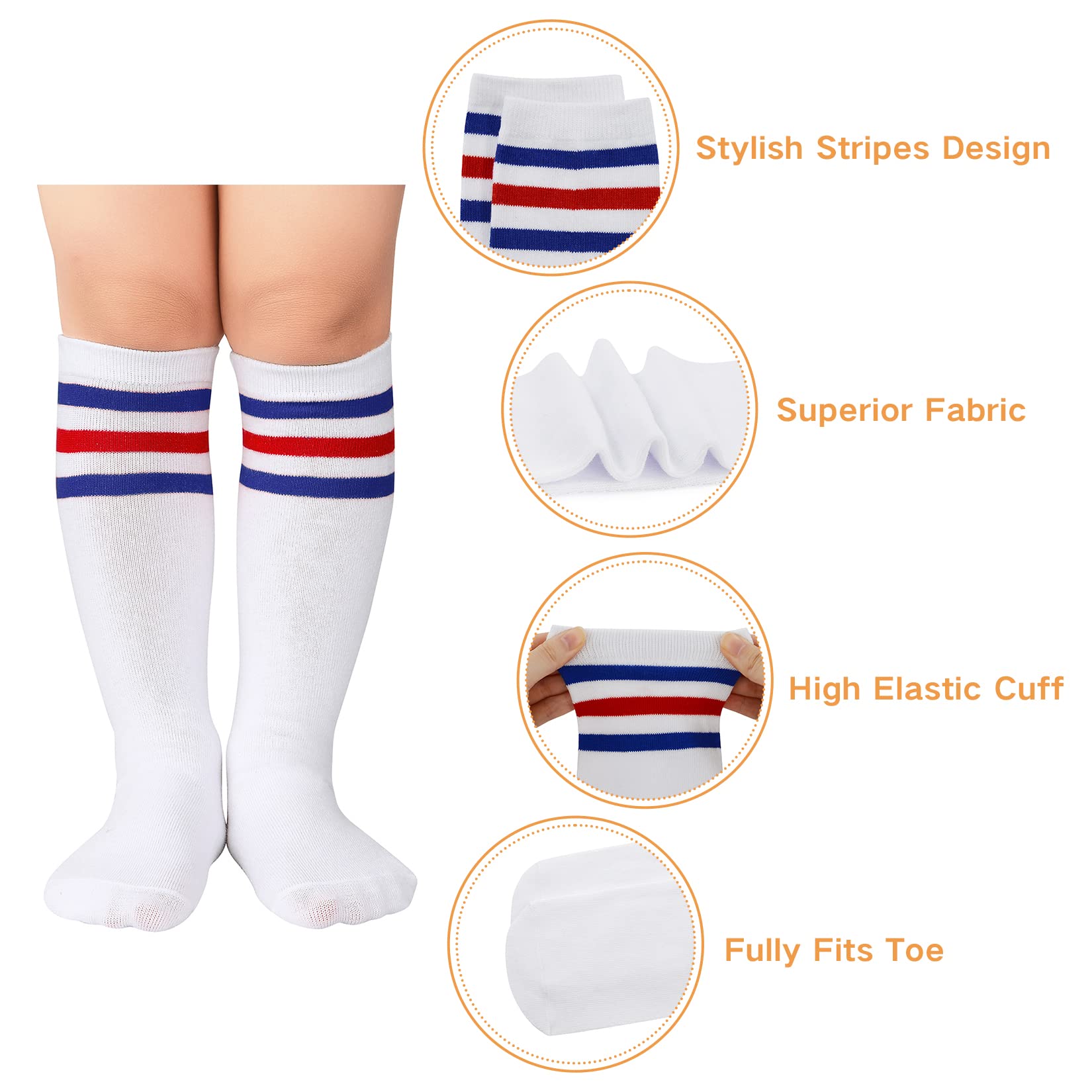 Kids Soccer Socks Toddler Knee High Tube Socks Three Stripes Cotton Uniform Sports Stocking for Girls Boys Halloween Socks 1 Pack Black Orange