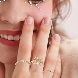 Long tiantian Stacking Rings for Women Moon Star Knuckle Rings for Women Gifts Simple Boho Rings Set Cute Stackable Aesthetic Rings Christmas Stocking Stuffers Gifts(Moon and Star)